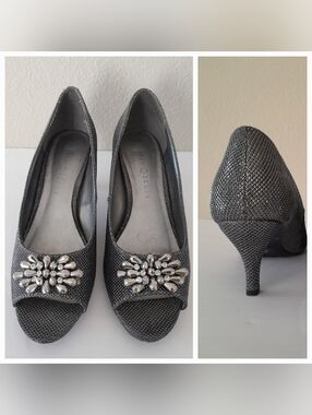 Women's Gray Rhinestone Peep Toe Shoes Size:9  Karen Scott